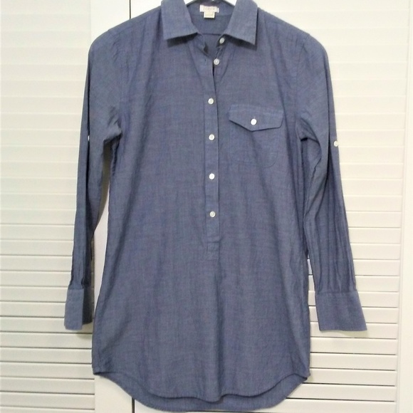 J. Crew Chambray Roll Tab Tunic Shirt Size XXS - Picture 1 of 8